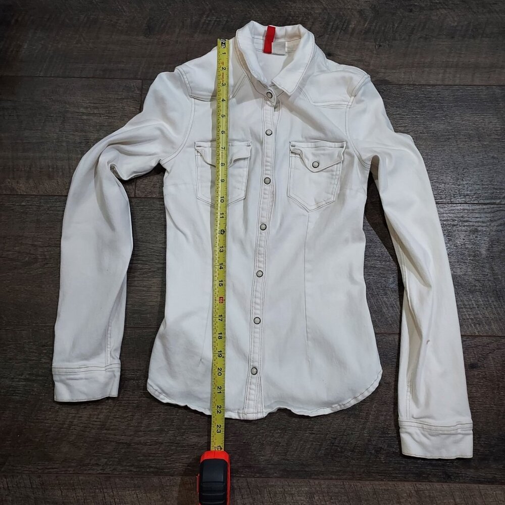 Divided by H&M Sz 4 Cotton Stretch White Snap Down Pearlizzed Western - Picture 7 of 10